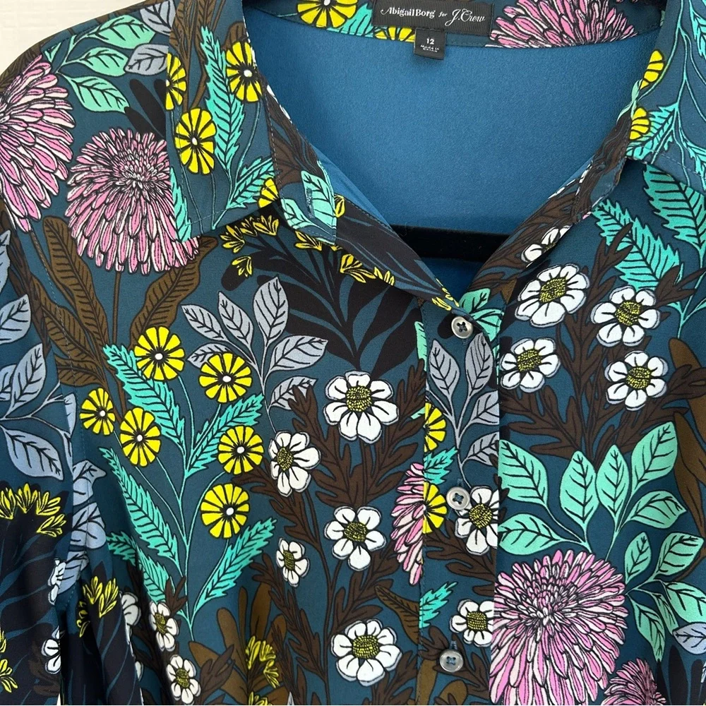 J. Crew Floral Print Dress - Black, Purple, Green - Picture 7 of 14